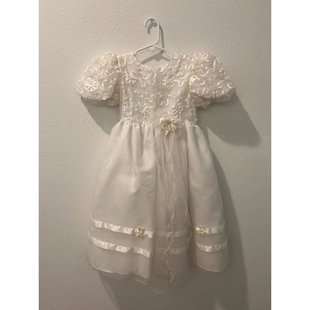 Lida California Girls White Floral Embroidered Organza Special Occasion Dress 6